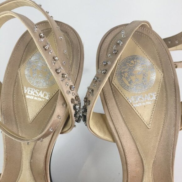 Versace Heel Sandals Ankle Strap Crystals Size 39 - Picture 7 of 10